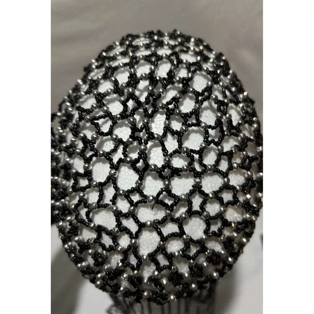 Black‎ Beaded Cleopatra Festival Headpiece Mesh Fringe Hair Cap Boho Goth Gatsby
